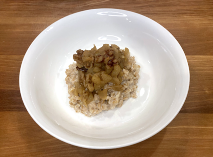 Spiced apple farro oatmeal breakfast bowl