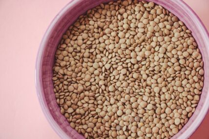 lentils in purple bowl