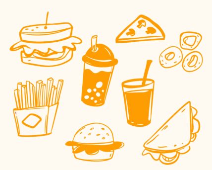 orange food outlines / meal discounts with student id