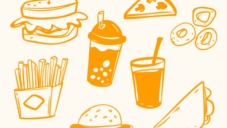 orange food outlines / meal discounts with student id