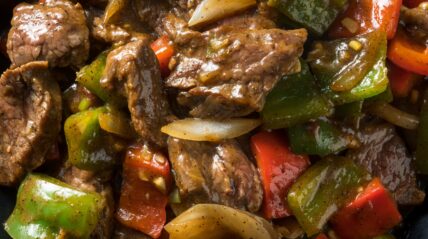 Beef with colorful bell peppers