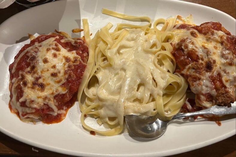 A trip of cheesy Italian dishes at Olive Garden. Pasta