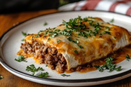 Burrito with ground beef and chiles