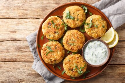 Chickpea Fritters with Yoghurt Dipping Sauce