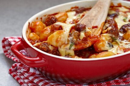 Homemade gnocchi with sausage and sauce