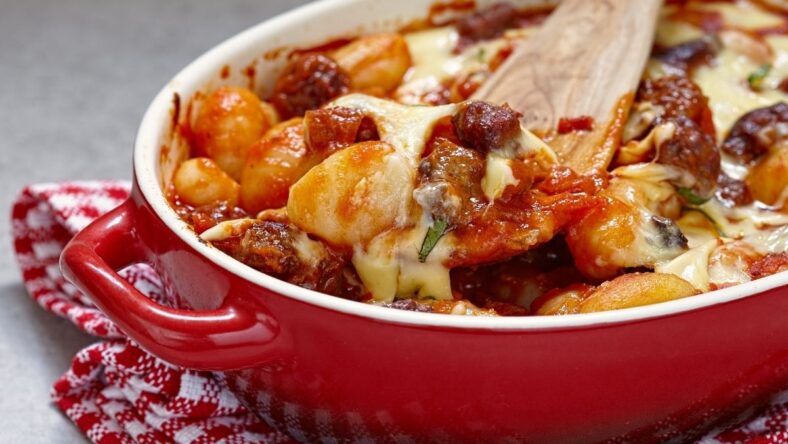 Homemade gnocchi with sausage and sauce