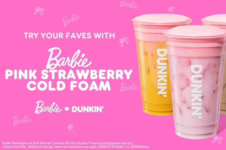 Dunkin’ Barbie strawberry cold foam promotional image