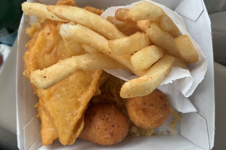 Fried fish, fries and hush puppies at Long John Silver's
